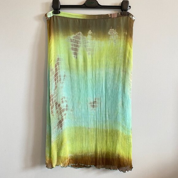 Vintage Tie-Dye Pattern Midi Skirt Vibrant Green, Turquoise Festival Boho Grunge - Picture 2 of 14